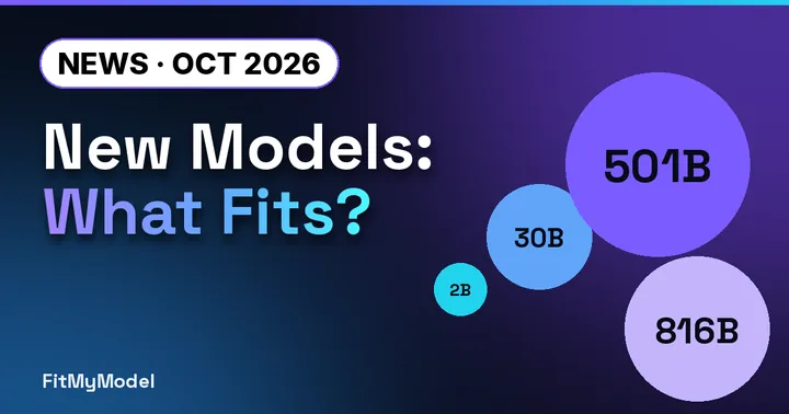 Illustrated thumbnail: “New Models: What Fits?” with bubbles sized for 2B, 30B, 501B and 816B models