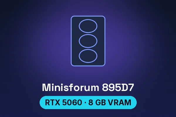 Minisforum 895D7 compact desktop — illustrated product card