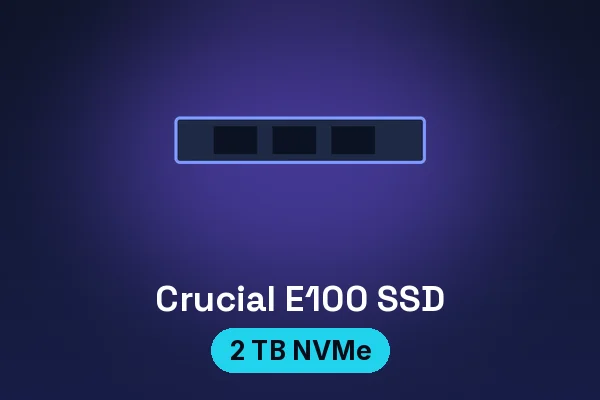 Crucial E100 M.2 SSD — illustrated product card