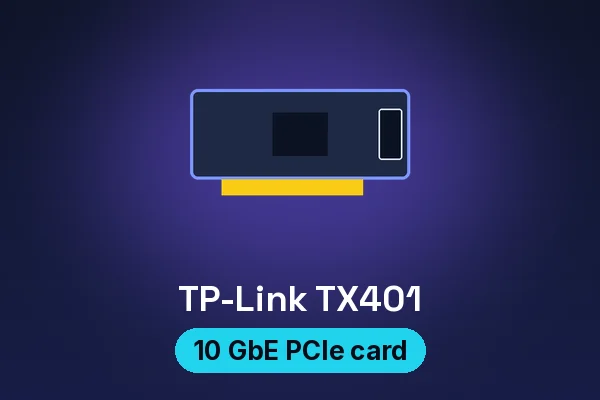 TP-Link TX401 10 gigabit PCIe card — illustrated product card